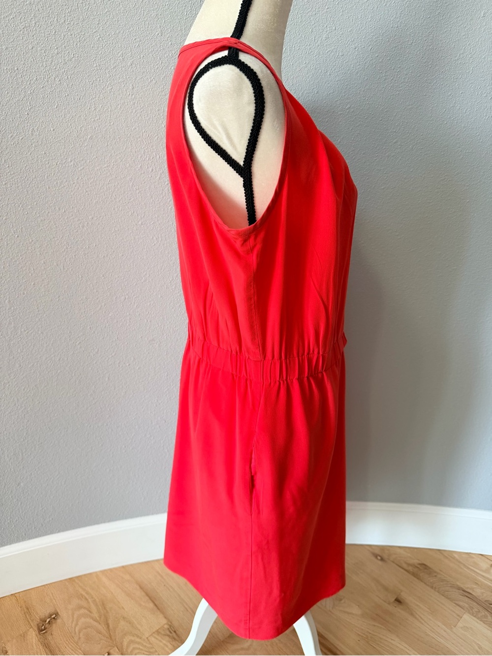 ELIZA J 100% Silk Orangish Red Pleated Zip Sheath Dress 12 | Lux Coral Workwear - Picture 5 of 11